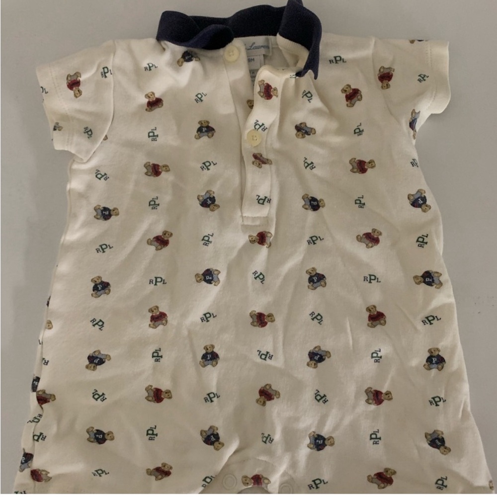 Ralph Lauren White and Blue Polo jumper with Teddy Bear Print